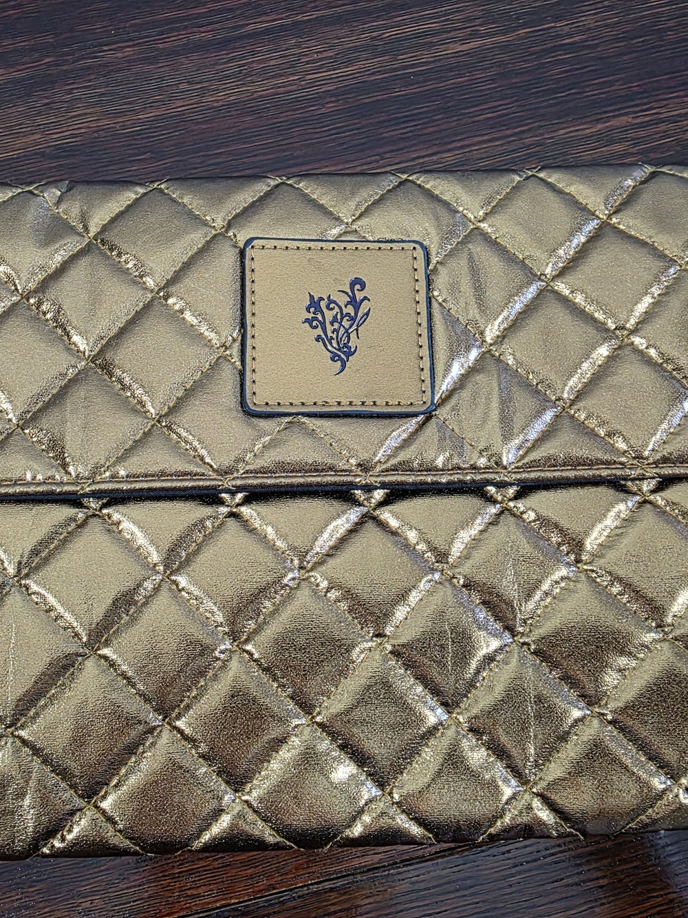 Metallic Gold Quilted Clutch Purse Envelope Evening Bag 11” x 7”